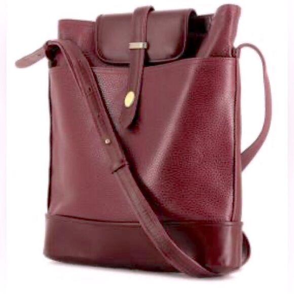 Auth Vtg Cartier Bordeaux Burgundy Two Tone Tank Must Bucket Shoulder Tote Bag - Picture 3 of 10